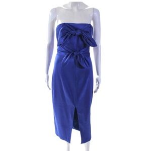 NWT Badgley Mischka Jewel Midi Dress Size 4 Royal Blue Bow Tie Sheath